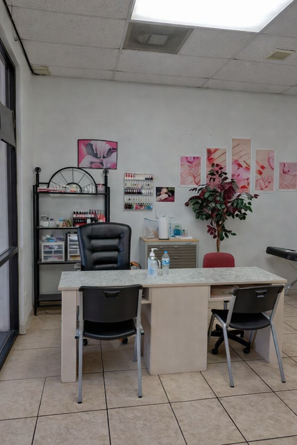 Consultation desk and nail display inside the salon